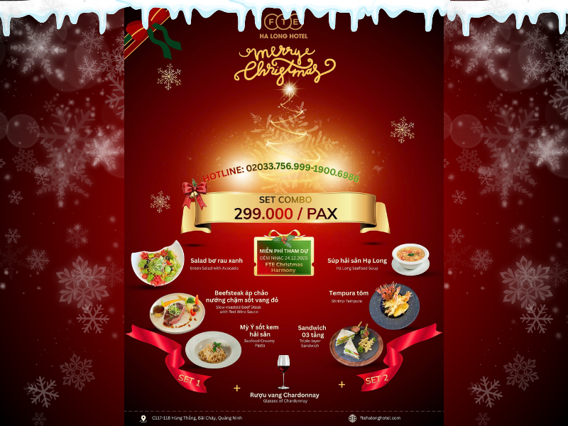 Combo Giáng Sinh Chỉ Từ 299.000đ/Pax – Trải Nghiệm Tiệc Giáng Sinh Đẳng Cấp Tại FTE Hạ Long Hotel